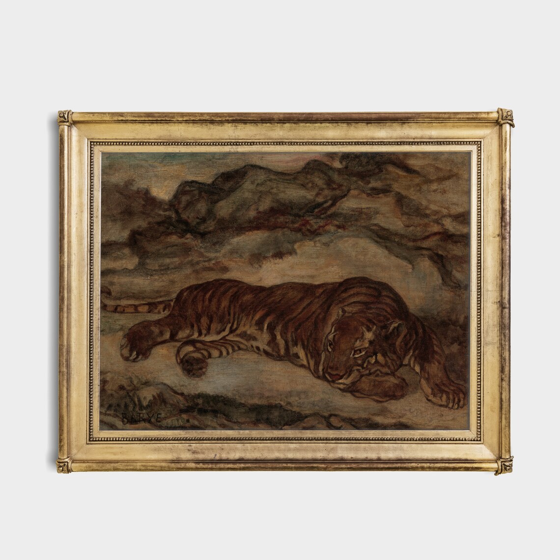 Dark Moody Resting Tiger Vintage Wildlife Oil Painting Poster - Image 2