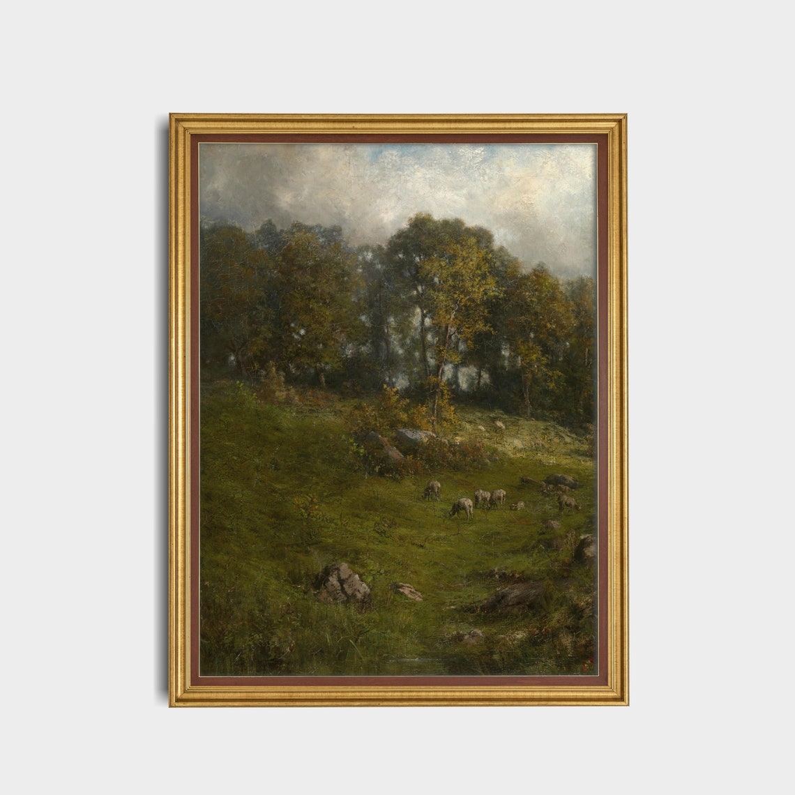 Sheep Grazing In A Moody Forest Meadow Barbizon Landscape Poster - Image 5