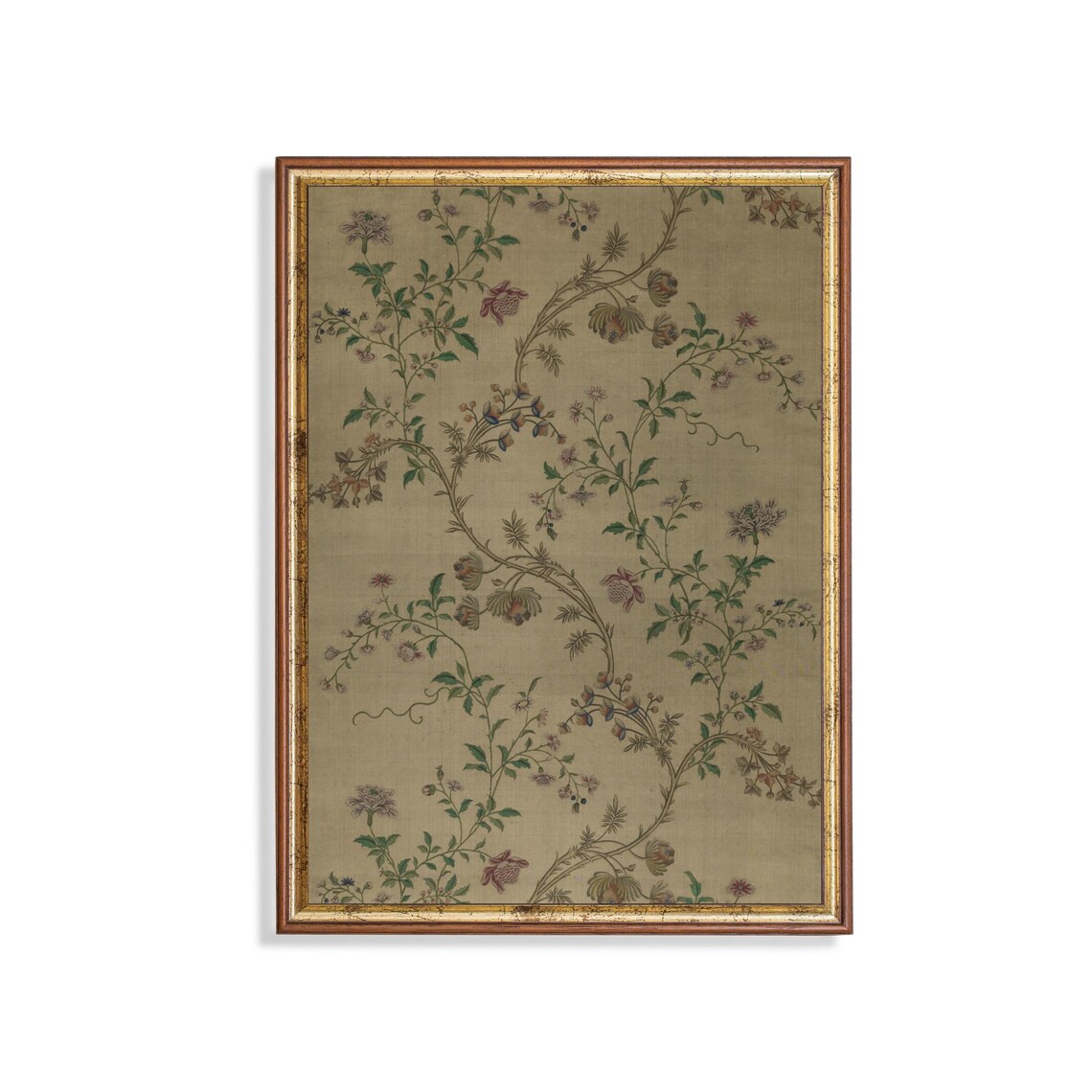 Antique Floral Textile, Vintage Botanical Art Print