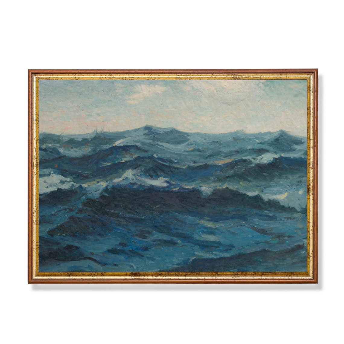 Deep Blue Churning Ocean Waves Impressionist Seascape Poster
