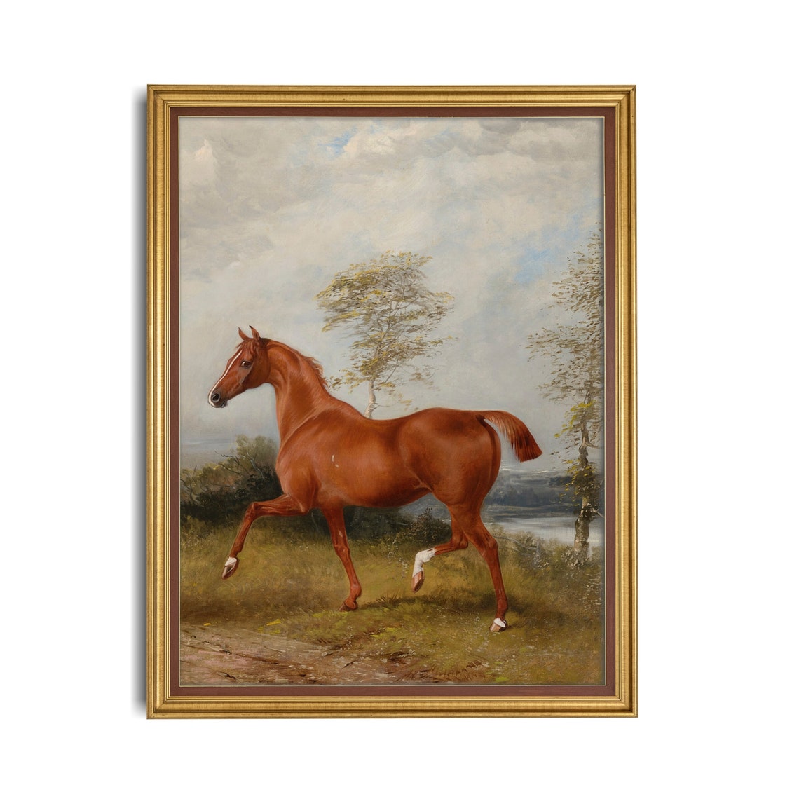 Chestnut Horse Trotting Across a Meadow Vintage Equestrian Poster - Image 2
