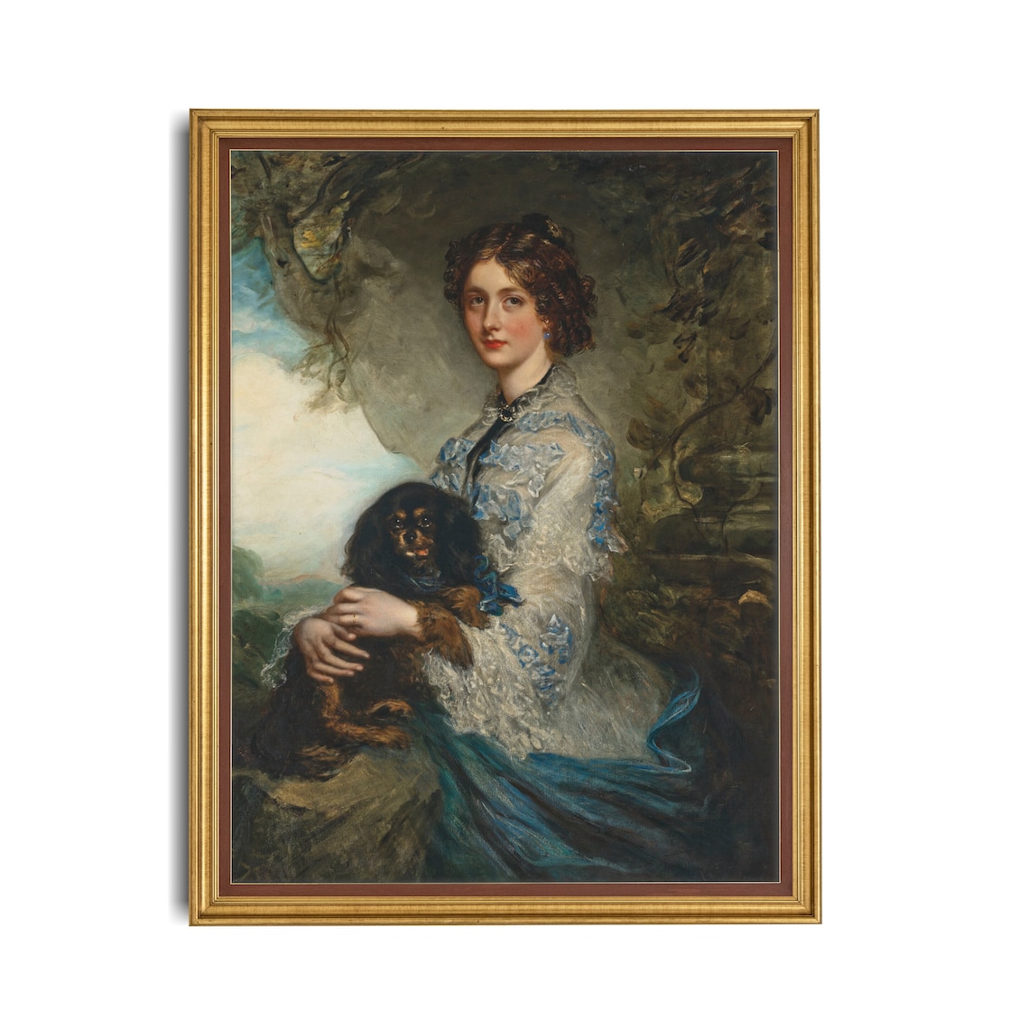 Vintage Woman Portrait With Spaniel, Rustic Art Print - Image 3