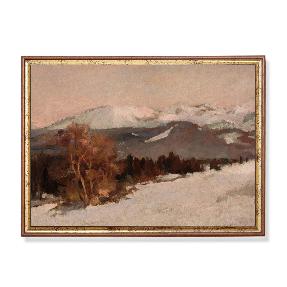 Snow-Capped Peaks at Dusk Pink Alpine Winter Mountain Poster