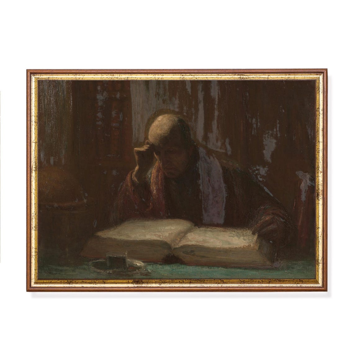 Study Print Dark Academia Wall Art Vintage Reading Painting Moody Library Decor Classic Scholar Artwork Intellectual Art Print