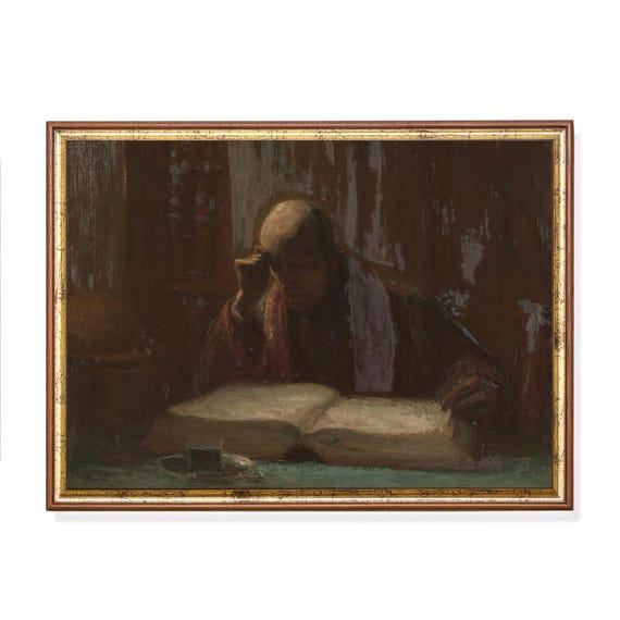 Study Print Dark Academia Wall Art Vintage Reading Painting Moody Library Decor Classic Scholar Artwork Intellectual Art Print