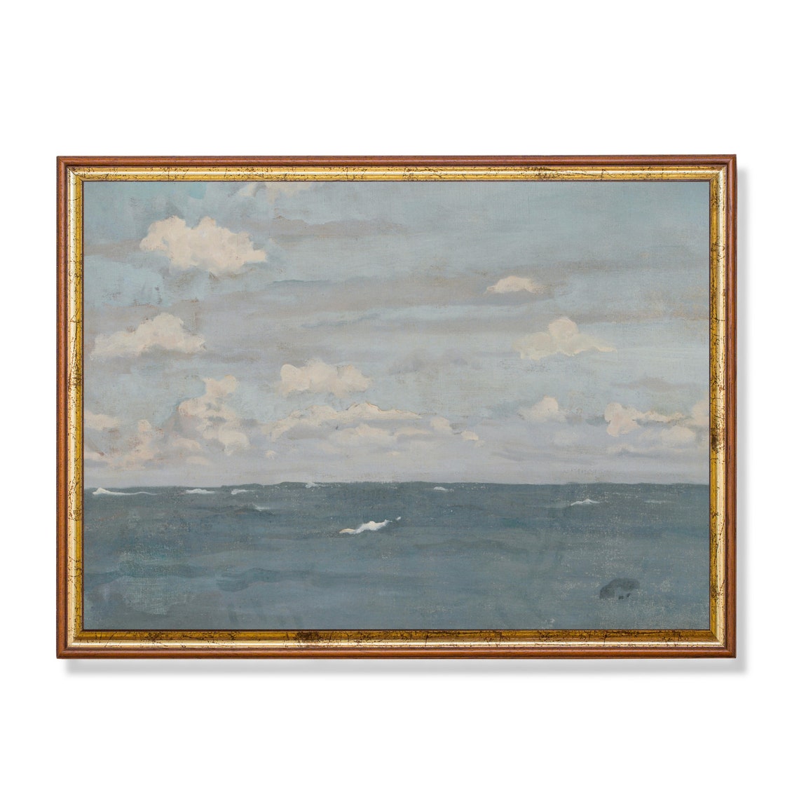 Calm Blue Sea under Cloudy Sky Minimalist Vintage Seascape Poster