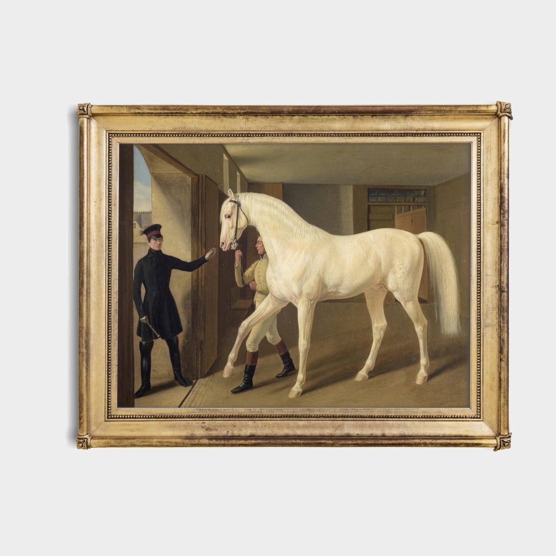 Antique White Horse In Stable Equestrian Painting Fine Art Poster - Image 4