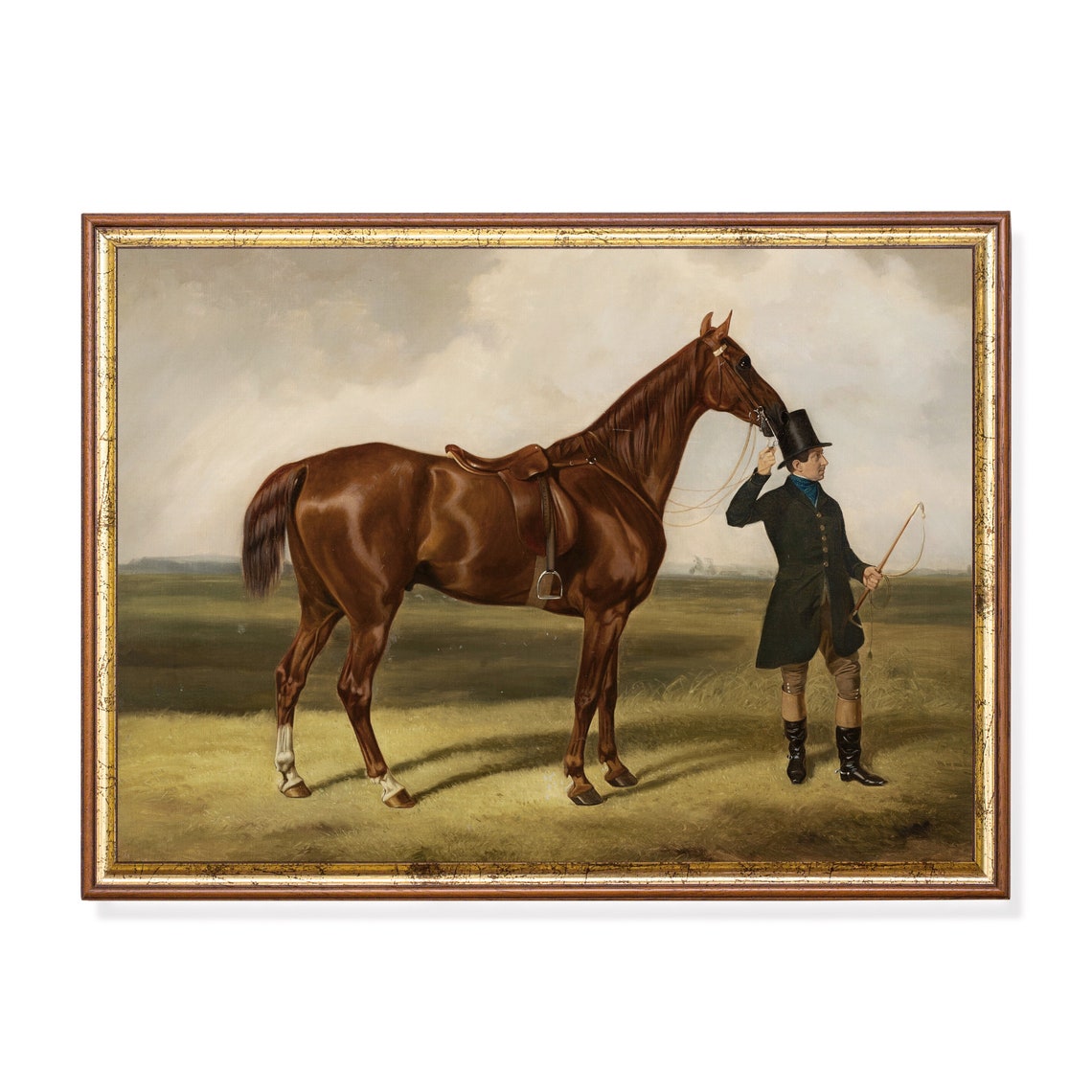 Classic Chestnut Hunter Horse with Its Groom Portrait Poster
