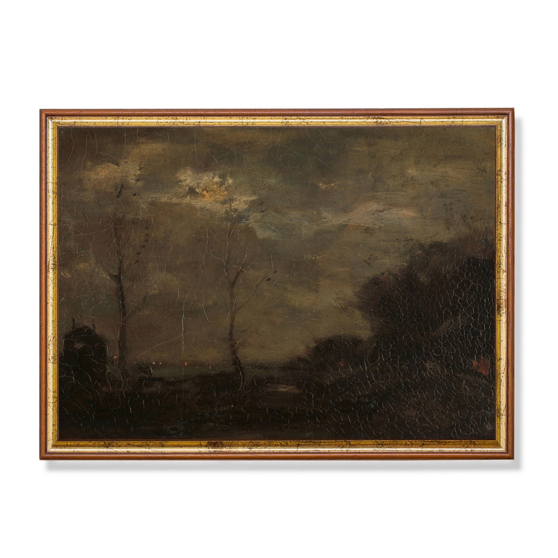 Vintage Landscape Painting Antique Country Landscape Moody Rustic Print Moonlight Fine Art Wall Art