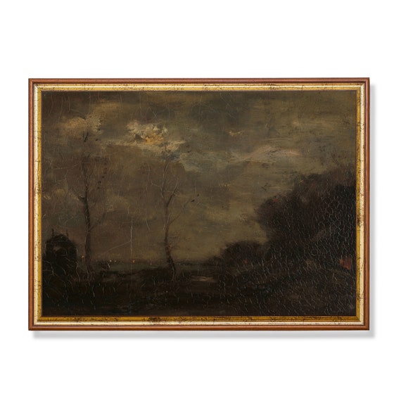 Mailed Print Vintage Landscape Painting Antique Country Landscape Moody Rustic Print Moonlight Fine Art Printed And Shipped