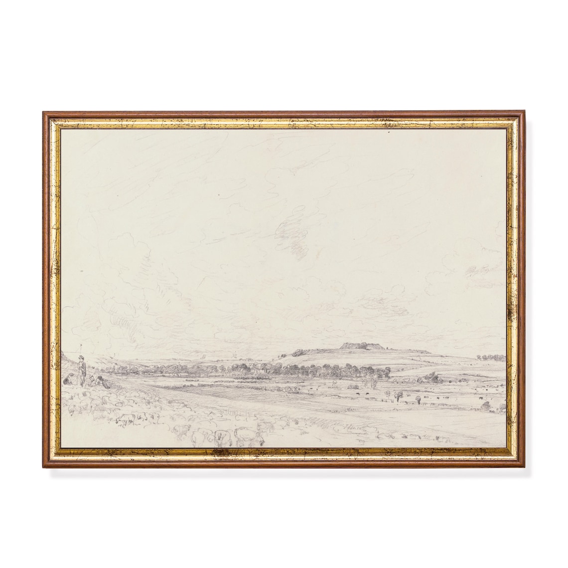 Vintage Landscape Sketch, Farmhouse Country Art Print