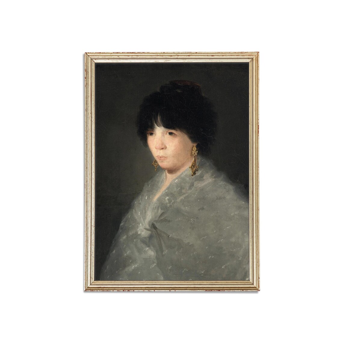 Woman in Grey Shawl Moody Vintage Portrait Oil Painting Poster - Image 3