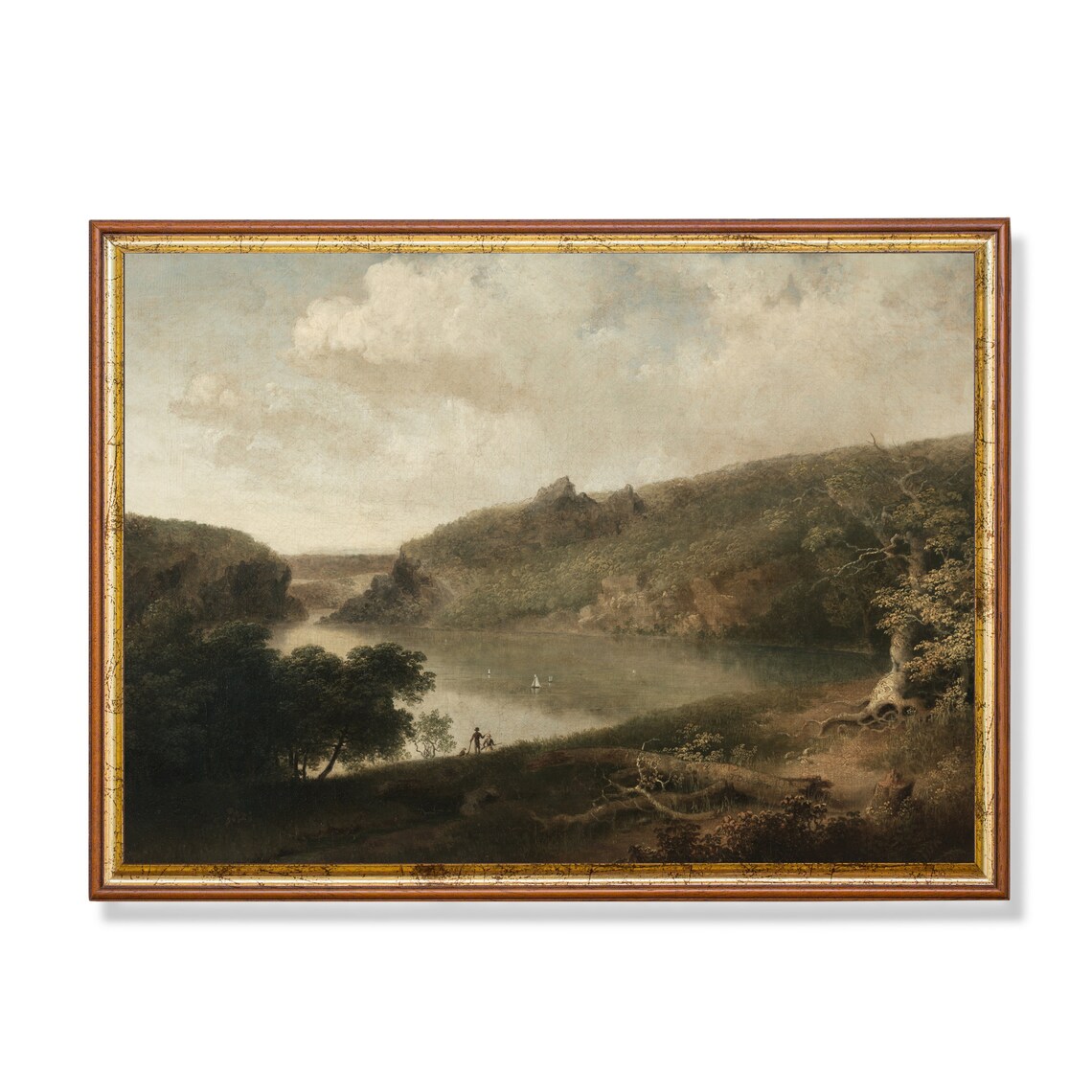 Vintage Lake Landscape, Rustic Farmhouse Art Print