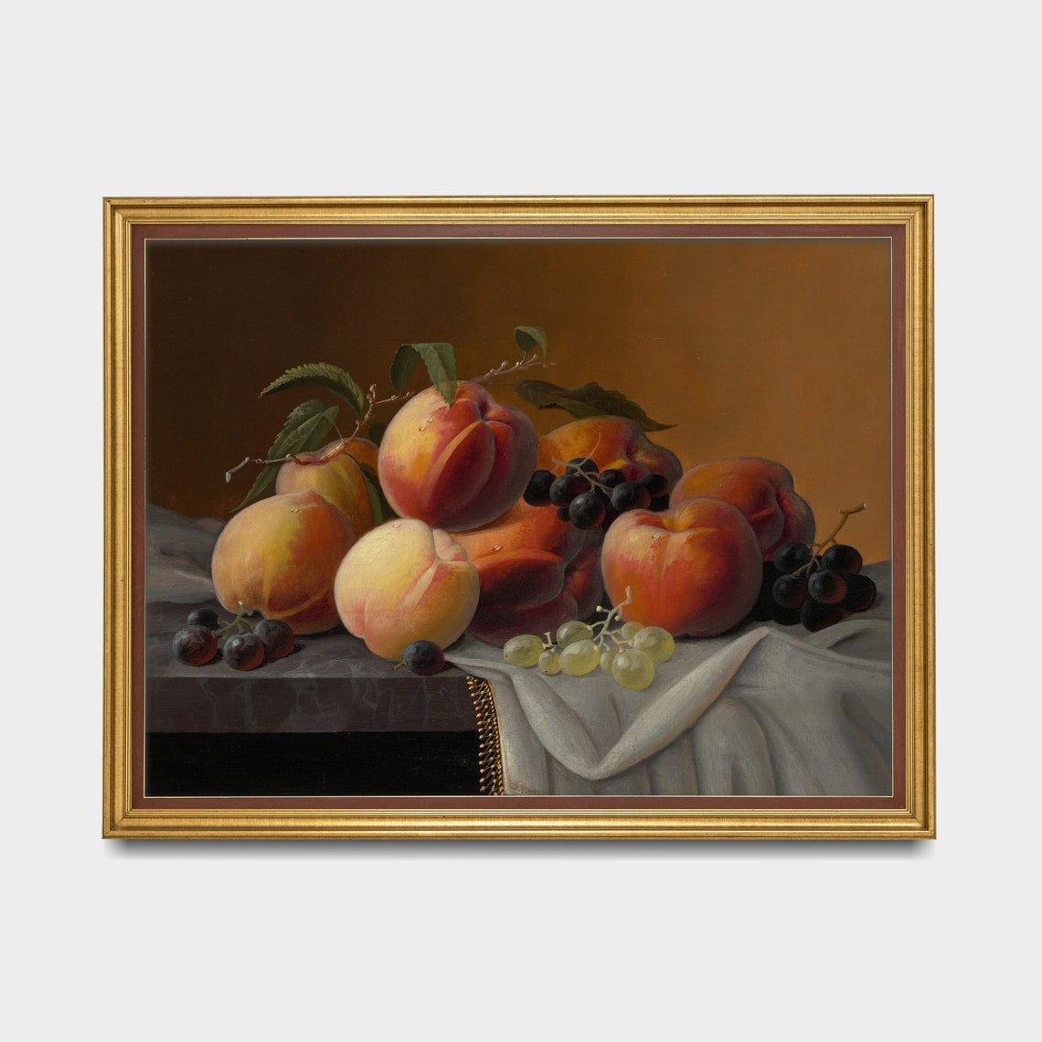 Ripe Peaches and Grapes on Draped Cloth Antique Still Life Poster - Image 5
