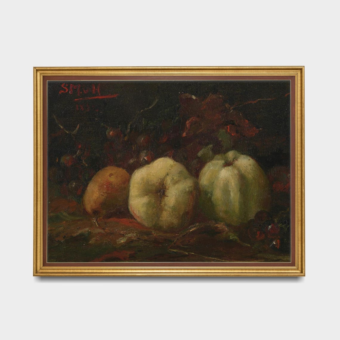 Dark Moody Apples and Pears Still Life Vintage Fruit Art Poster - Image 5