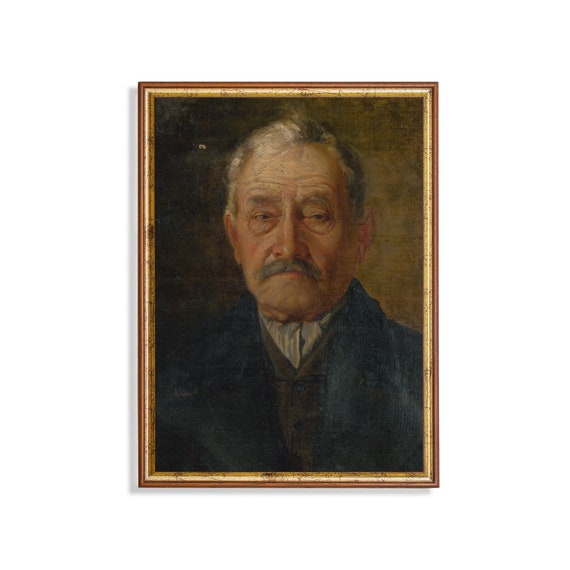 Vintage Portrait Painting Antique Gentleman Portrait Moody Rustic Print Wall Art 18th Century Fine Art