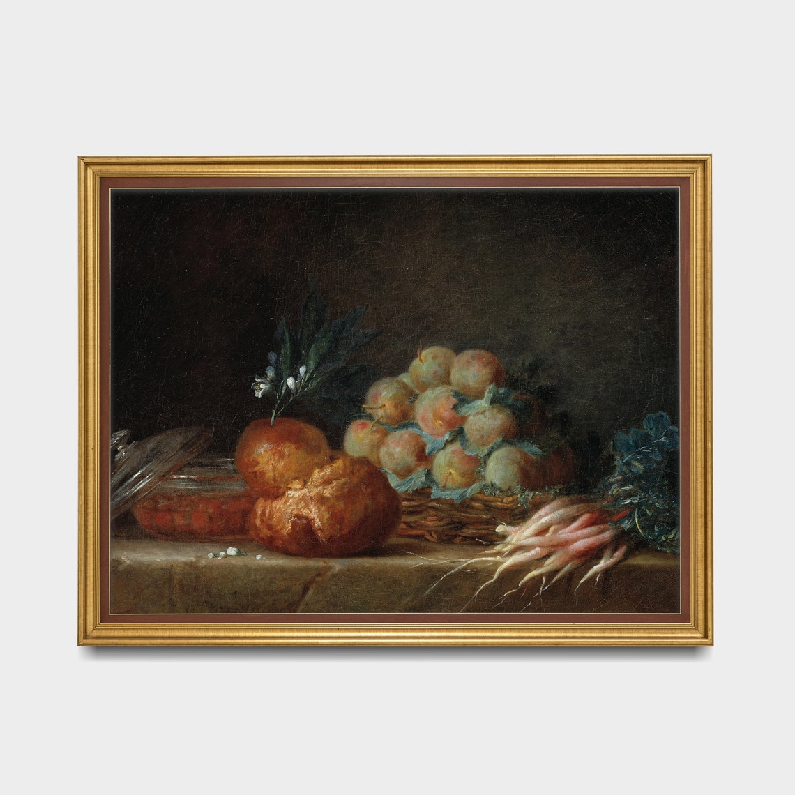 Brioche Peaches and Radishes Classic French Still Life Poster - Image 3