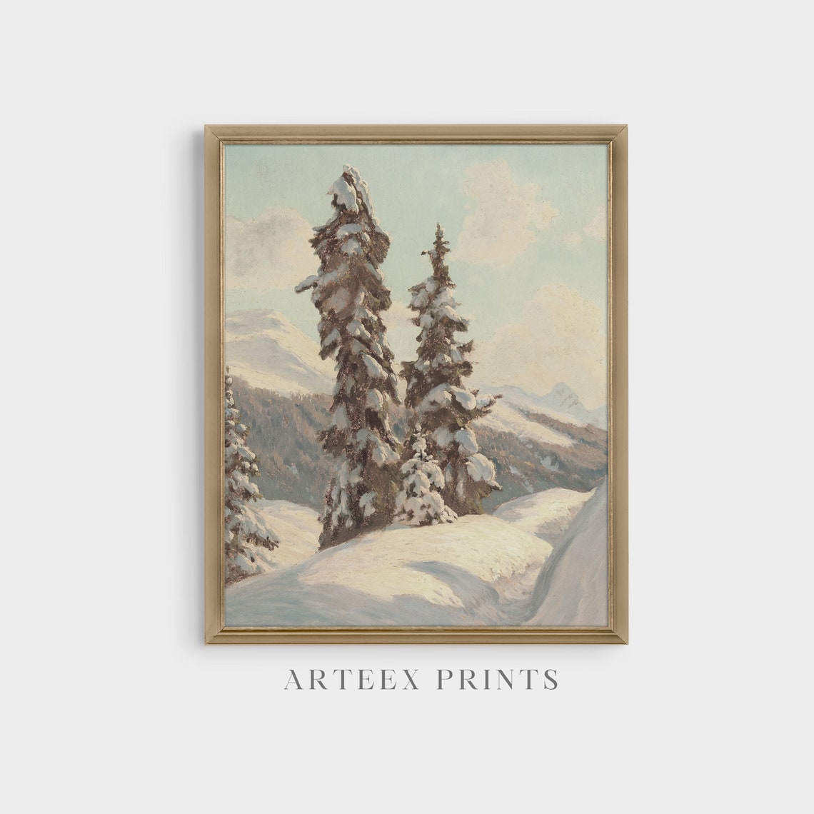 Two Snow-Laden Firs on an Alpine Hillside Crisp Winter Poster - Image 4