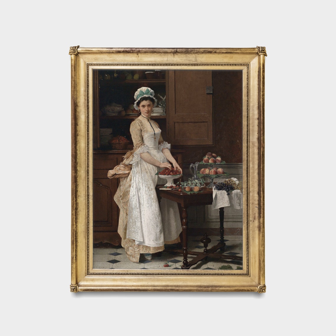 Victorian Kitchen Scene With a Maid Arranging Cherries Poster - Image 3