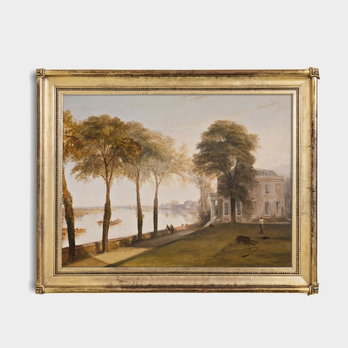 Grand Riverside Manor Framed by Tall Trees Antique Estate Poster - Image 3
