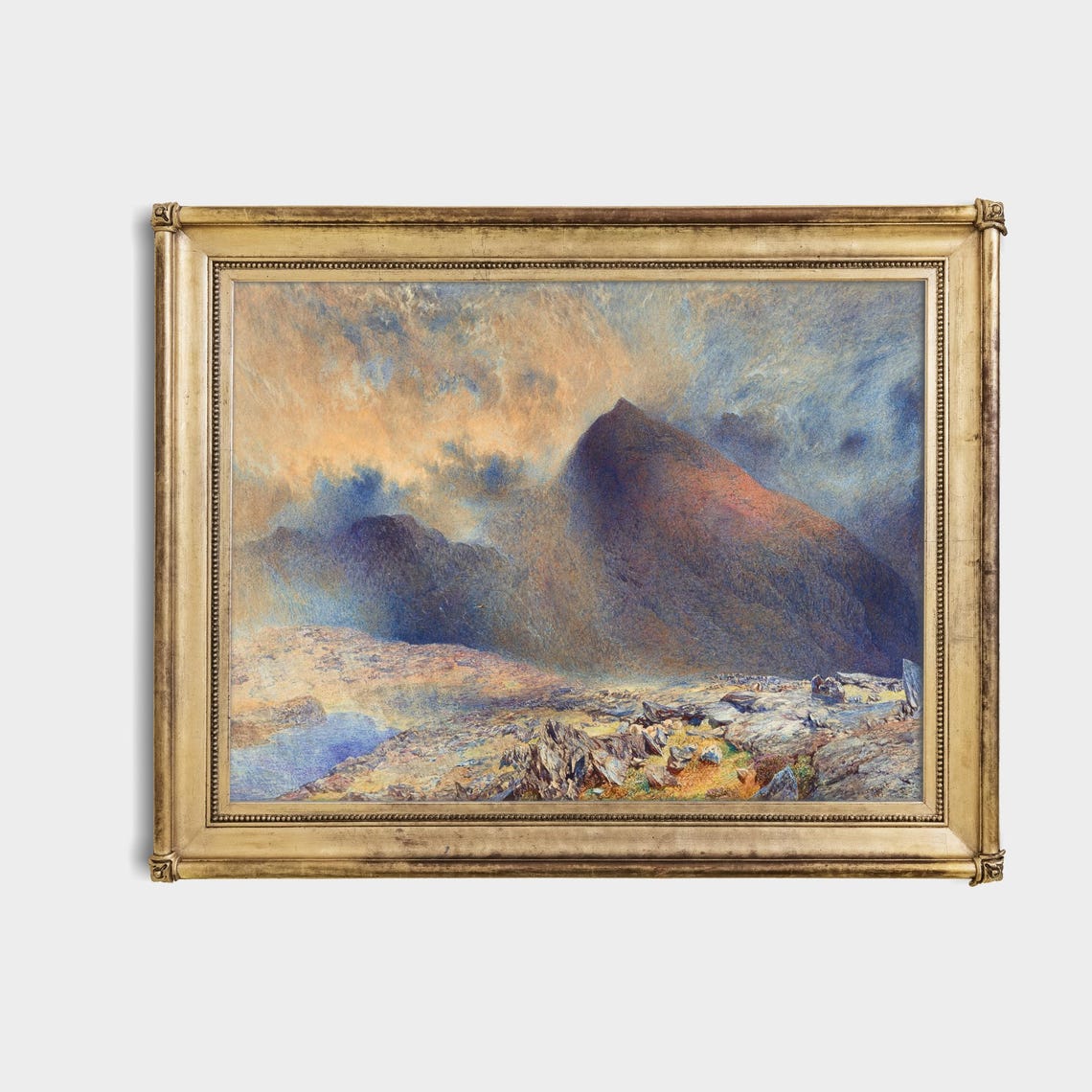 Dramatic Mountain Peak Cloudy Sky Watercolor Landscape Poster - Image 4
