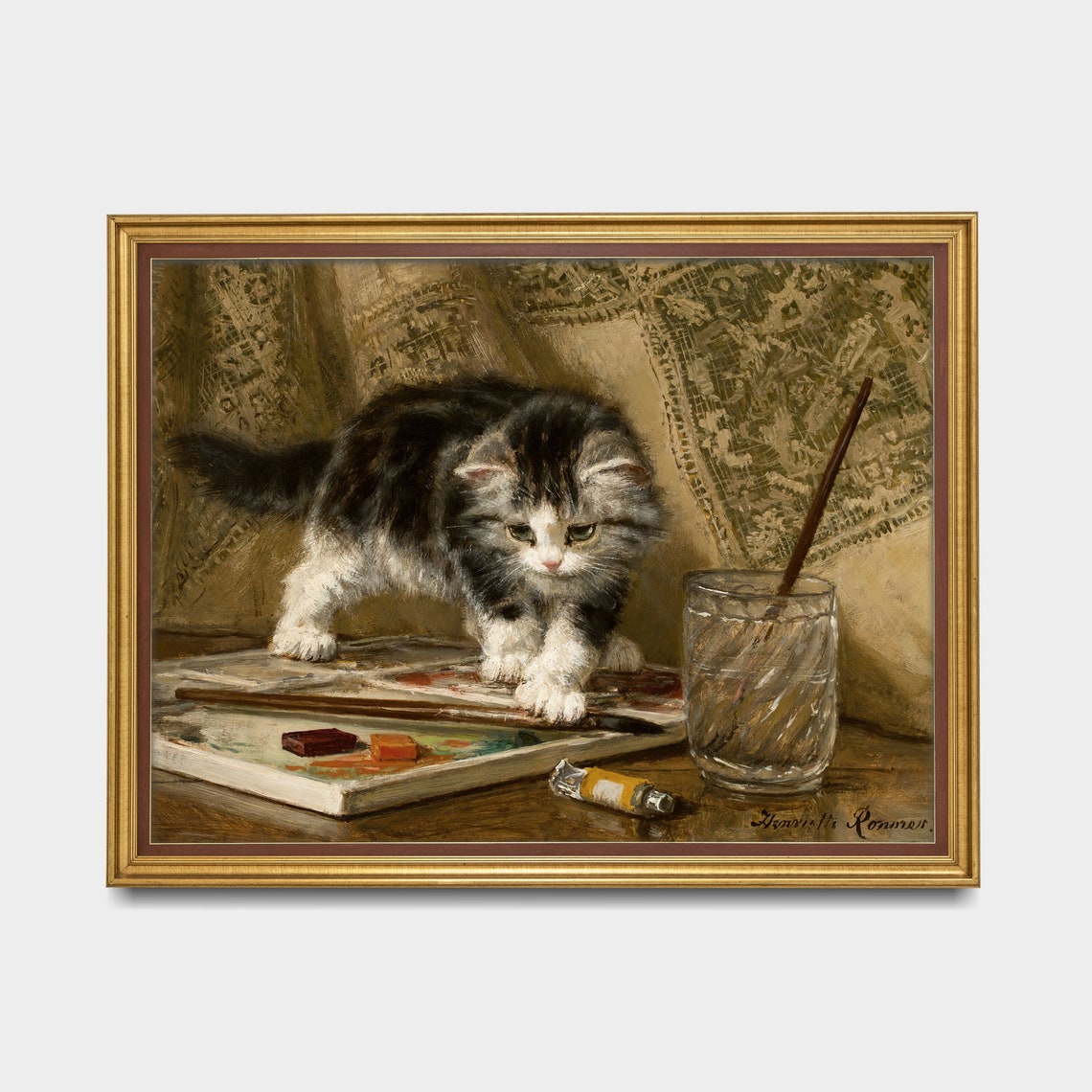 Kitten Walking on a Painter's Palette With Brushes Vintage Poster - Image 3