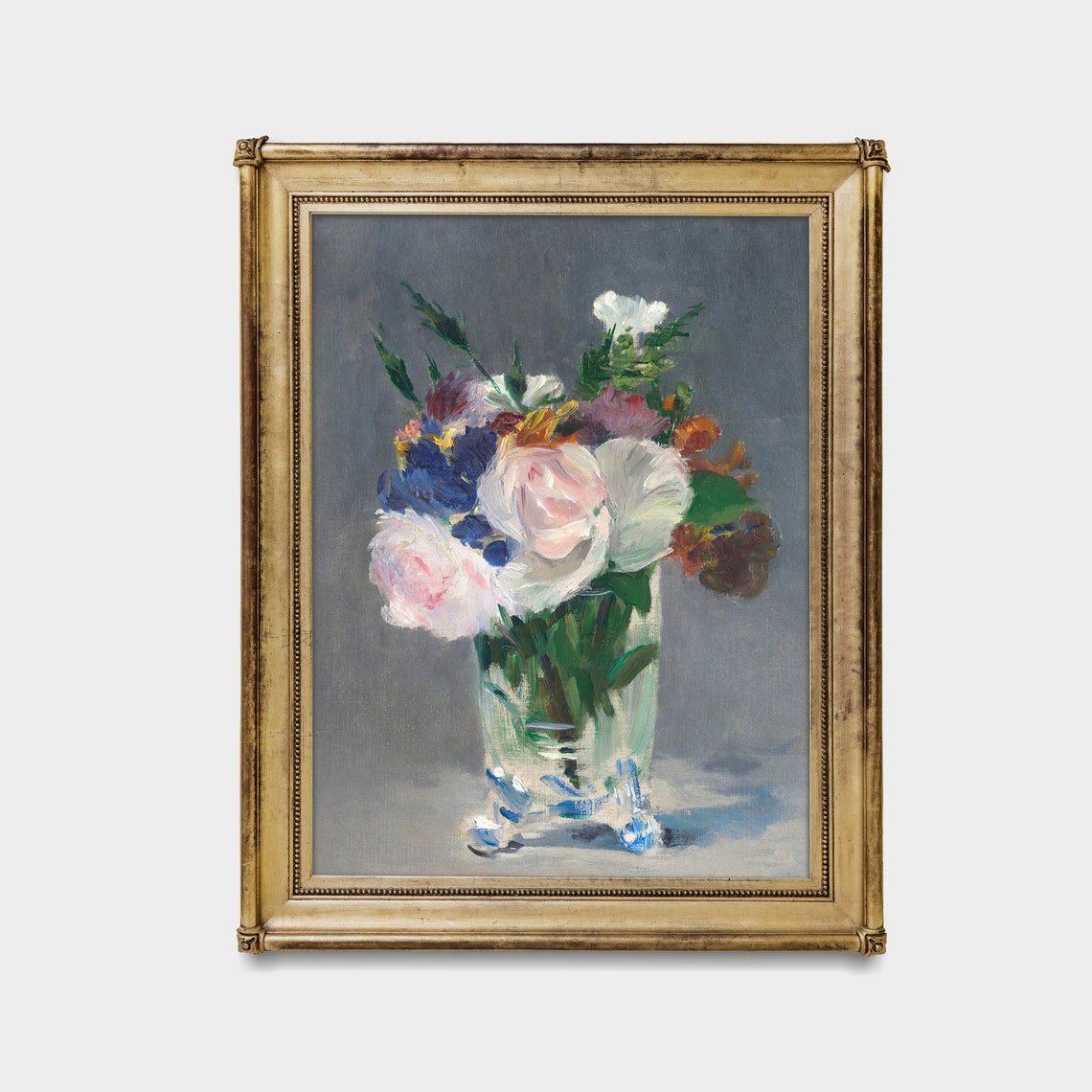 Roses and Cornflowers in a Crystal Vase Impressionist Poster - Image 2