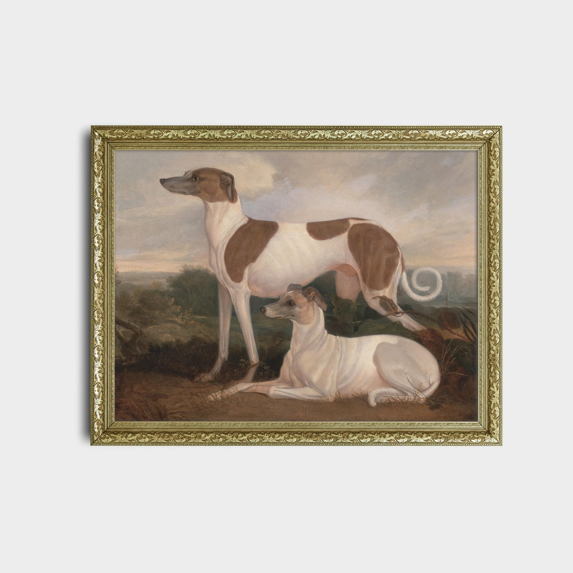 Two Greyhounds in a Field Antique Sporting Dog Painting Poster - Image 2