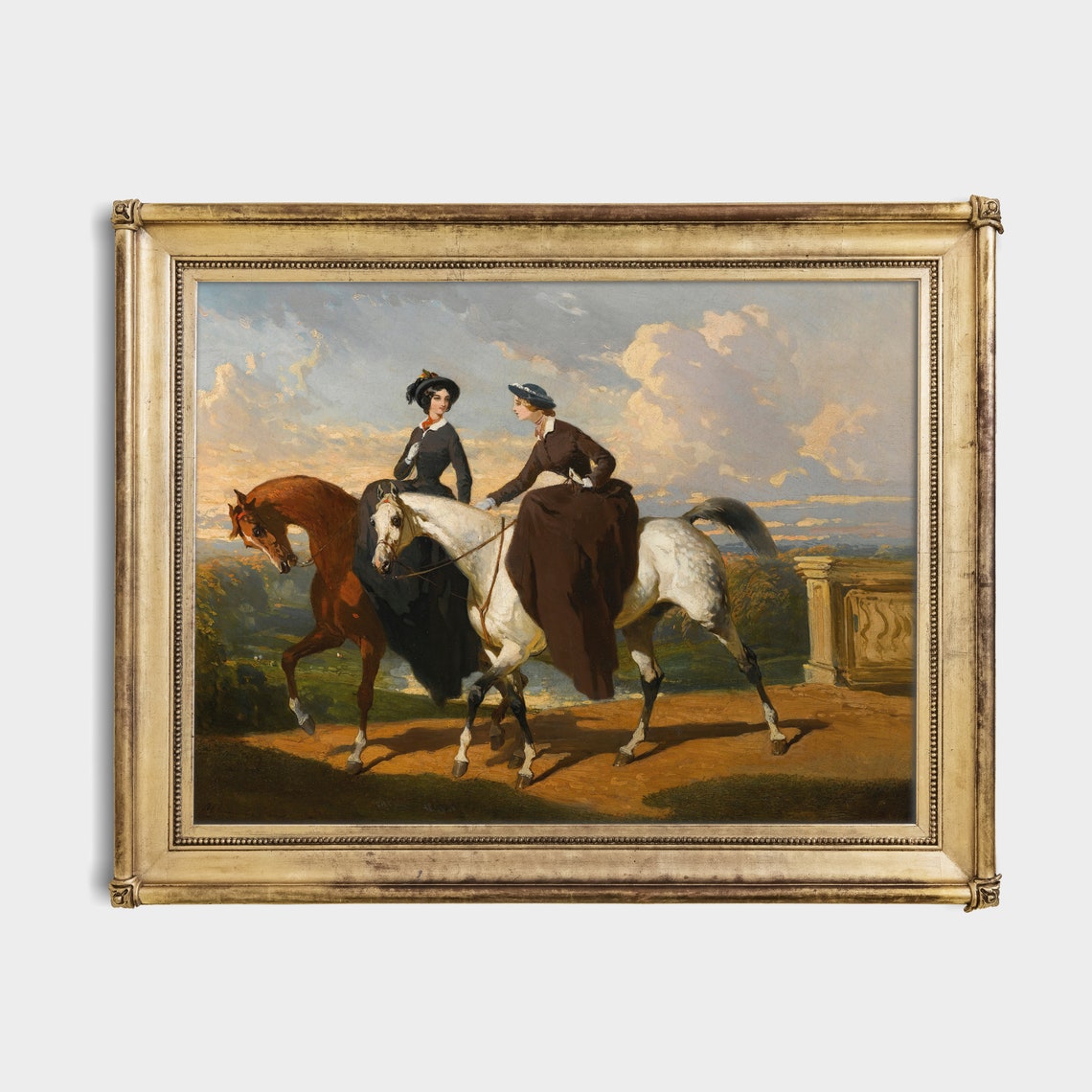 Two Victorian Ladies Riding Sidesaddle On Horseback Vintage Poster - Image 2