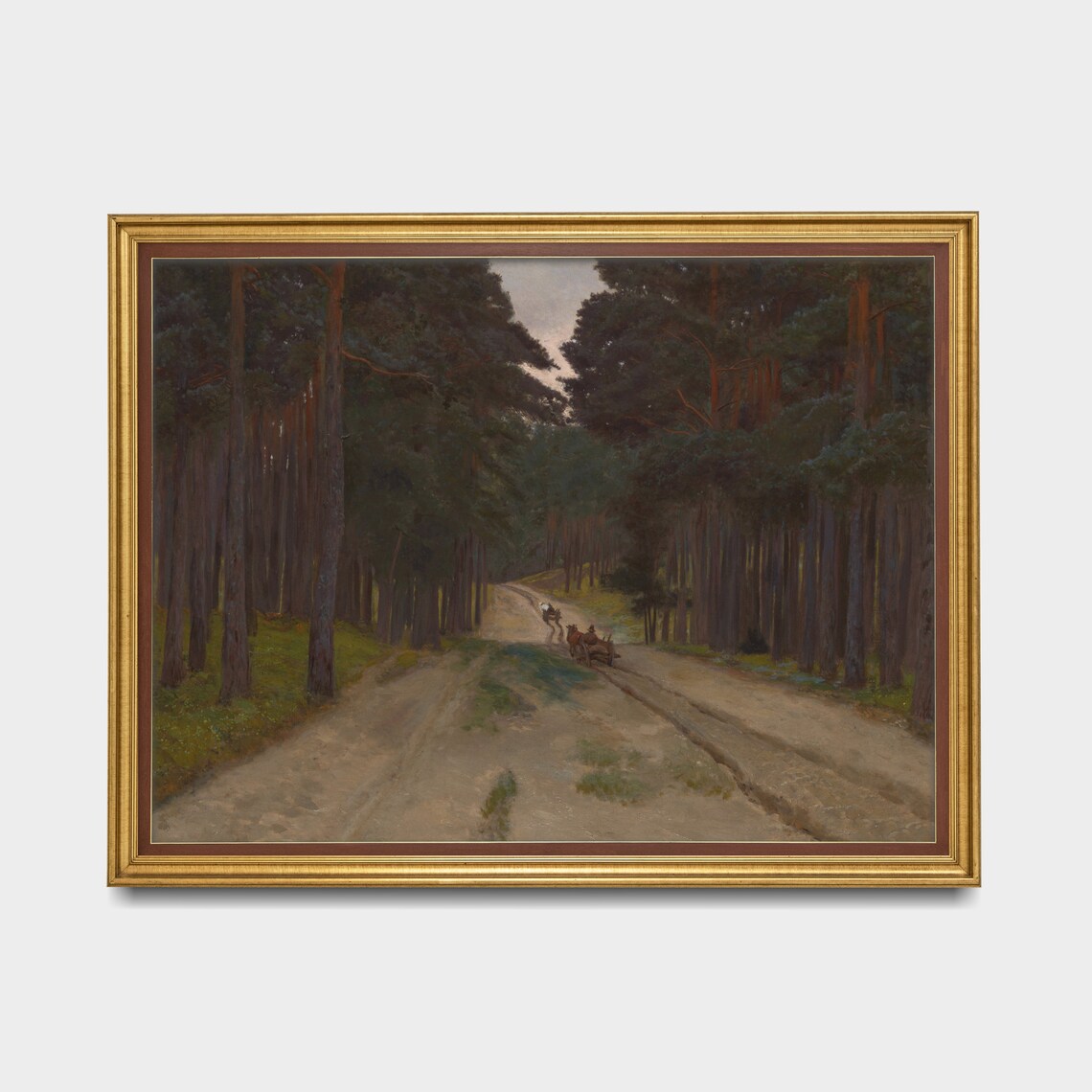Horse Drawn Cart on a Pine Forest Road at Dusk Vintage Painting Poster - Image 5