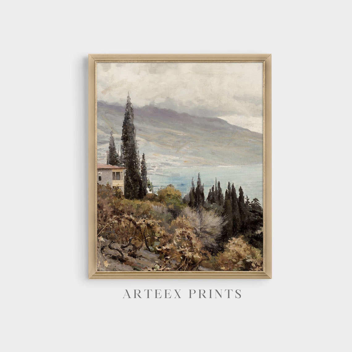 Italian Hillside Villa with Cypress Trees Overlooking the Sea Poster - Image 4