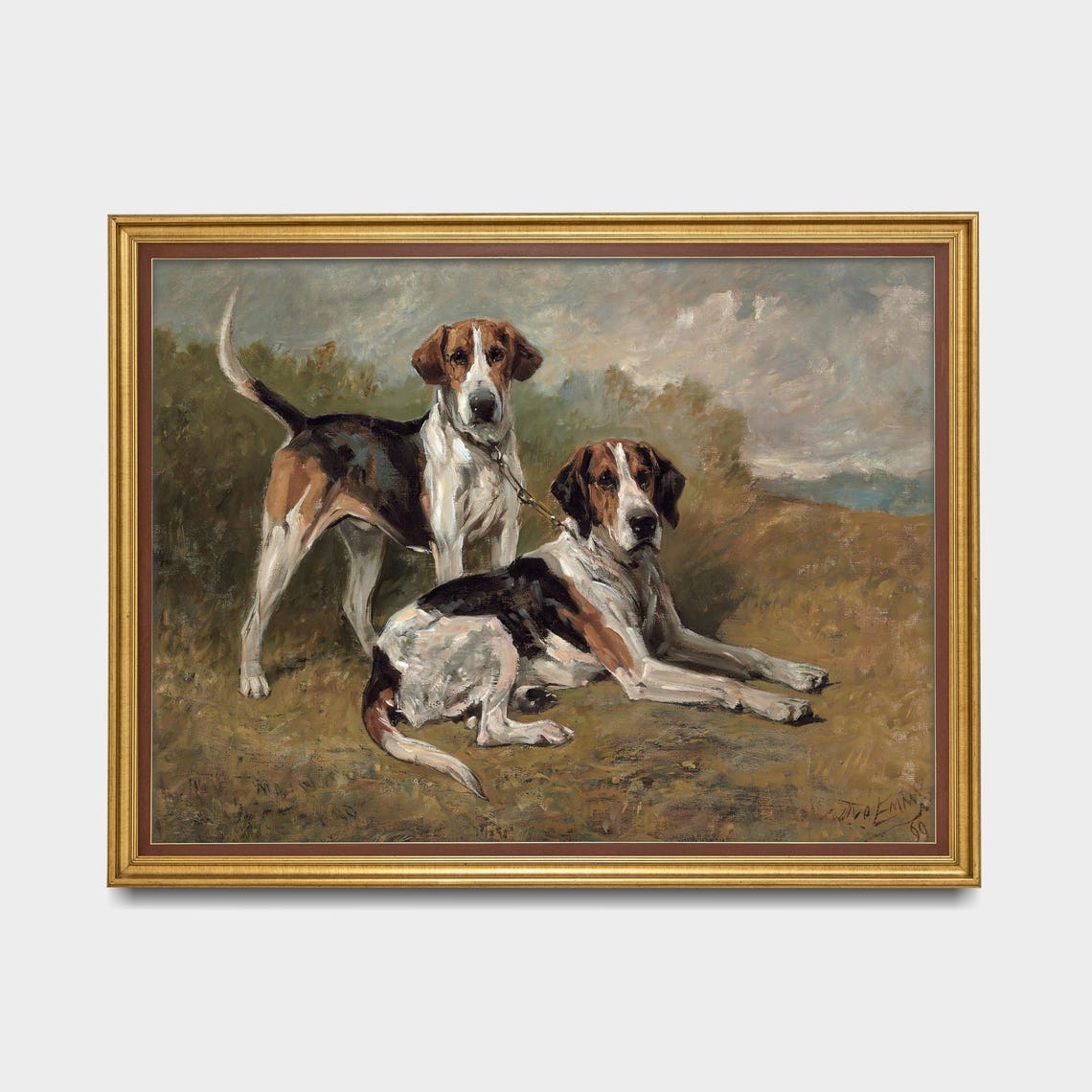 Two Foxhounds Resting in a Field Antique Sporting Dog Portrait Poster - Image 5