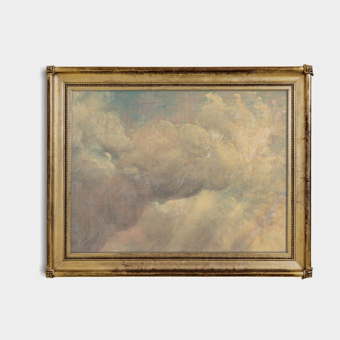 Vintage Cloud Study Antique Sky Oil Pastel Painting Print Moody Rustic Art Nursery Decor Wall Art - Image 4