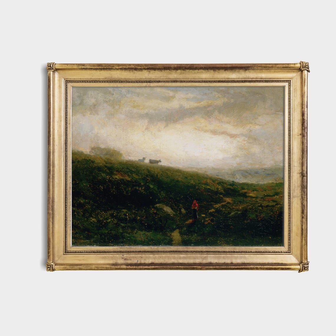 Misty Morning Cattle Grazing on Green Hills Antique Landscape Poster - Image 4