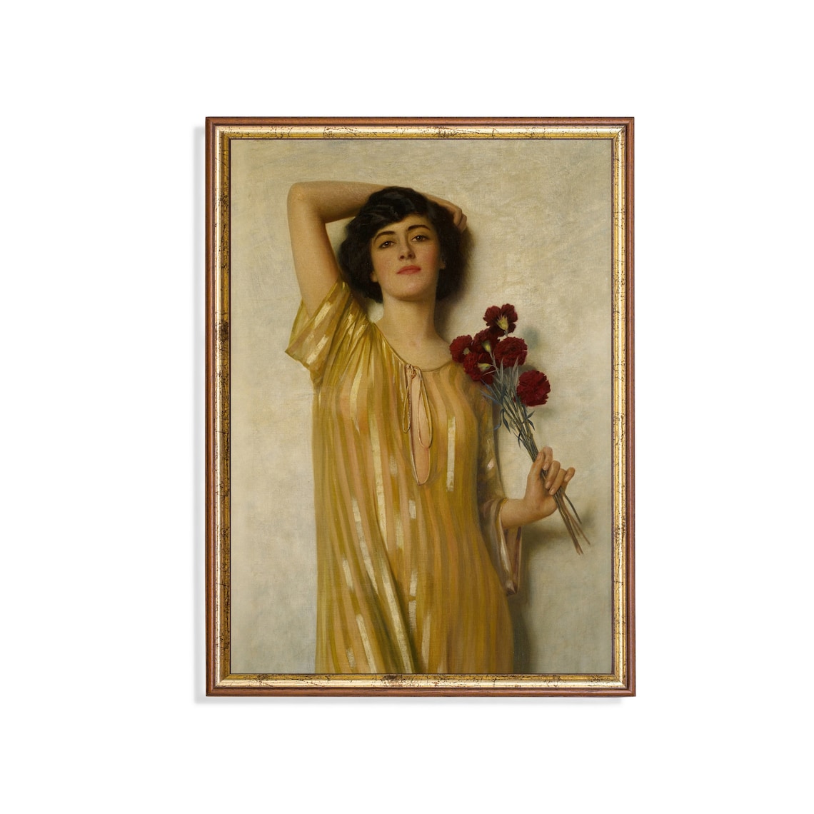 Vintage Lady in Yellow Portrait, Rustic 18th Century Art Print