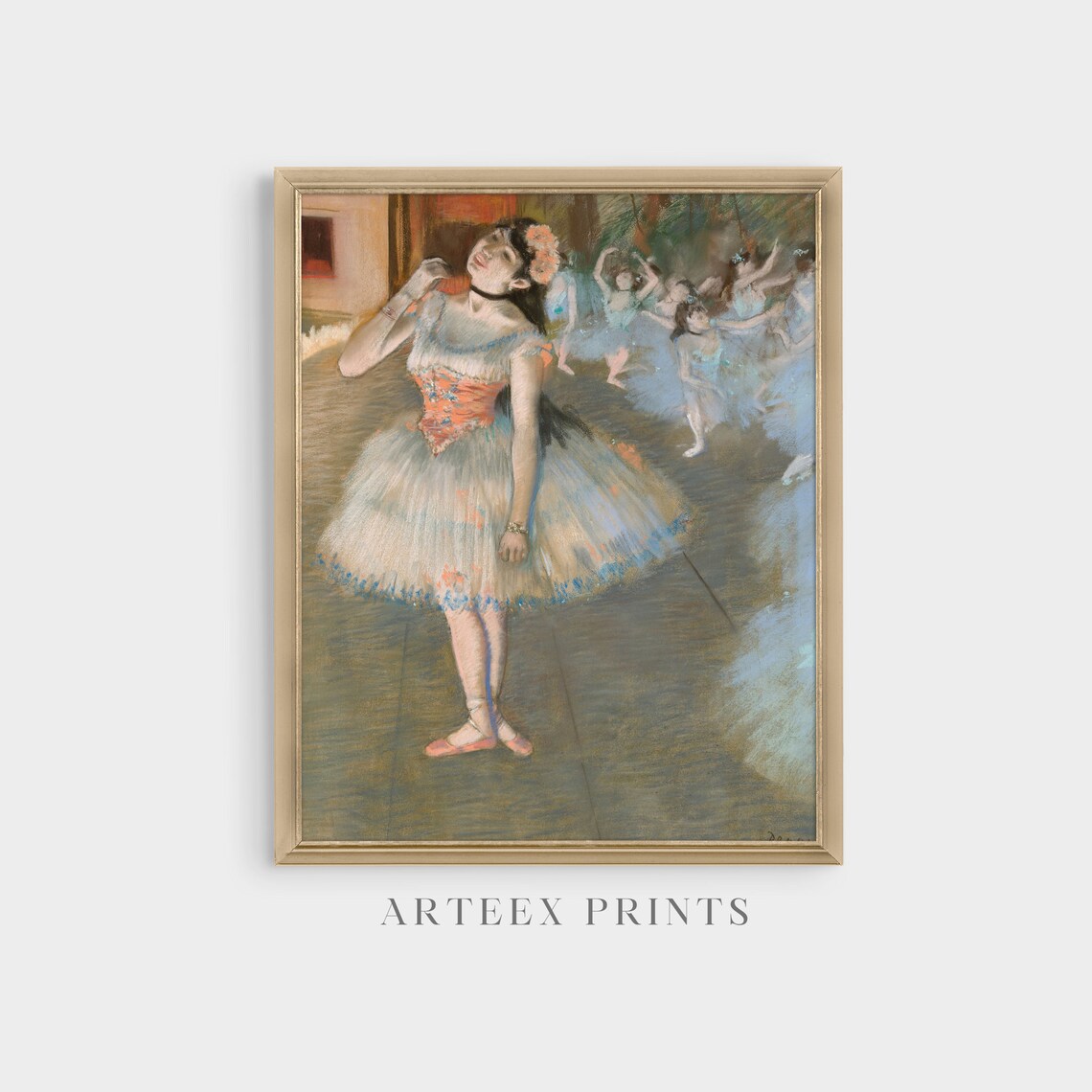 Degas Star of the Ballet Dancer with Bouquet Pastel Painting Print - Image 4
