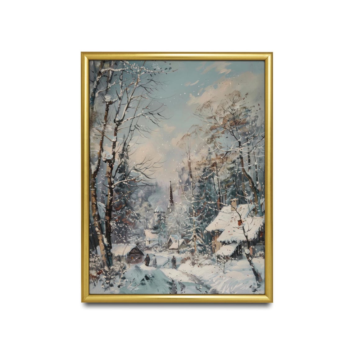 Snowy Village with Church Steeple Winter Scene Vintage Poster - Image 2