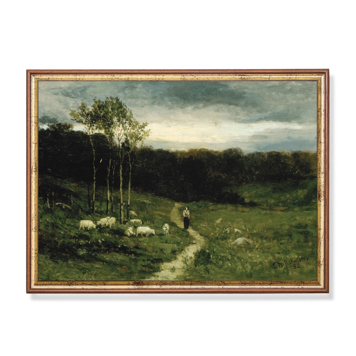 Printed And Shipped Landscape Painting Vintage Moody Rustic Art Antique Print Country Scenery Man On Horse With Woman And Dog