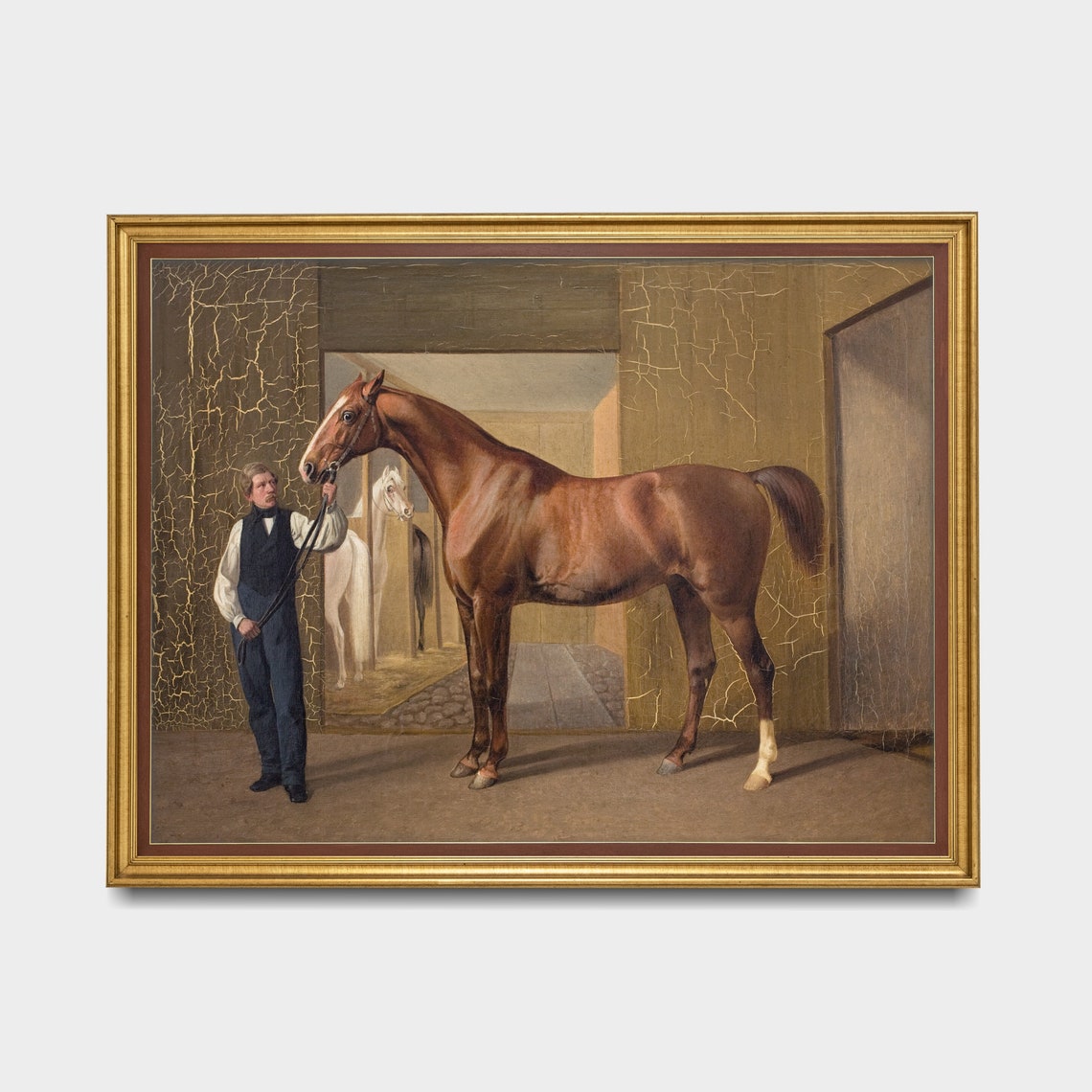 Chestnut Horse Held by a Groom in a Stable Doorway Equestrian Poster - Image 5