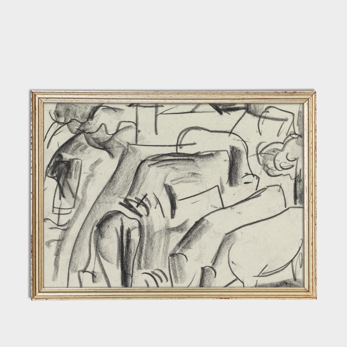 Charcoal Cubist Cows Abstract Animal Sketch Drawing Art Poster - Image 3
