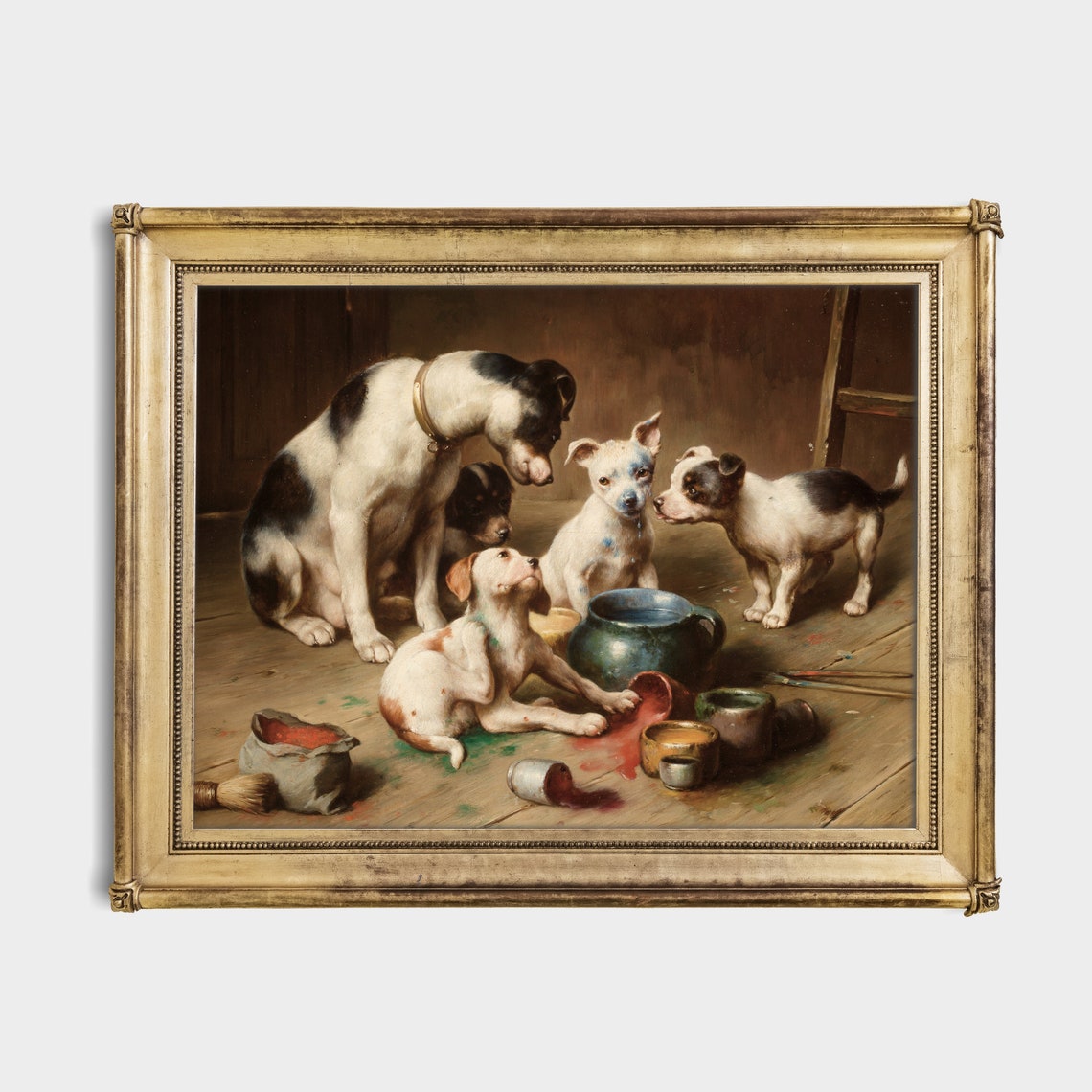 Funny Puppies Spilling Paint Pots Mischievous Dog Painting Poster - Image 4