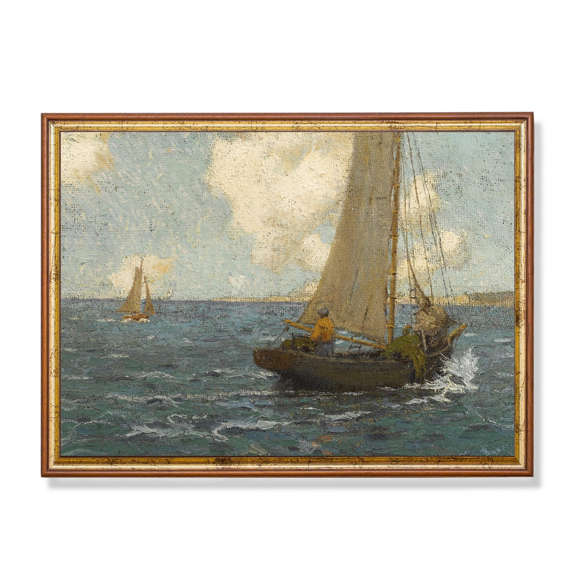 Fishing Sailboat Open Sea Fisherman Vintage Nautical Seascape Poster