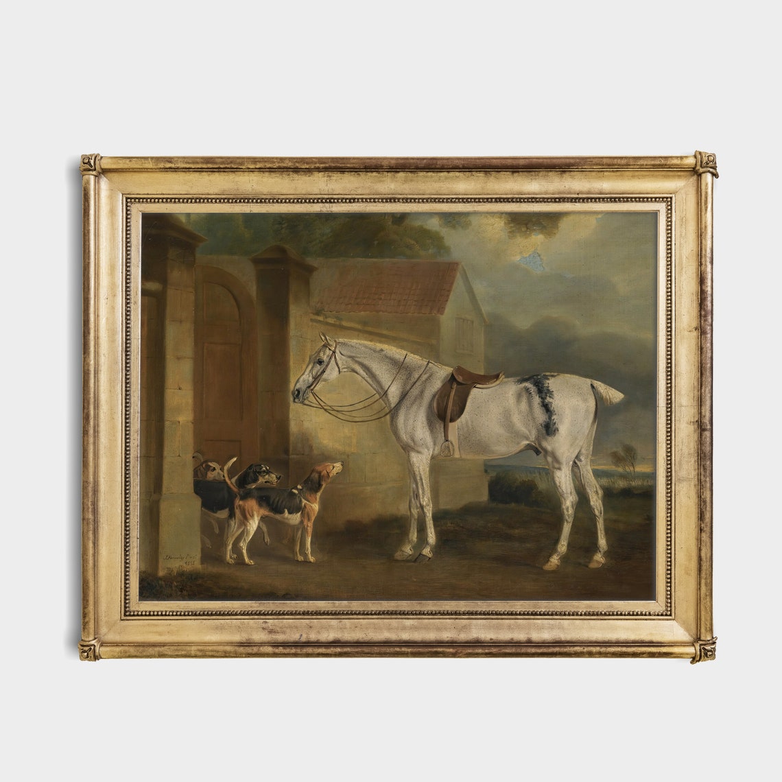 Printed And Shipped Vintage Horse Painting Antique Horse And Dogs Rustic Moody Print Farm Animal Art Fine Art Physical Prints - Image 2
