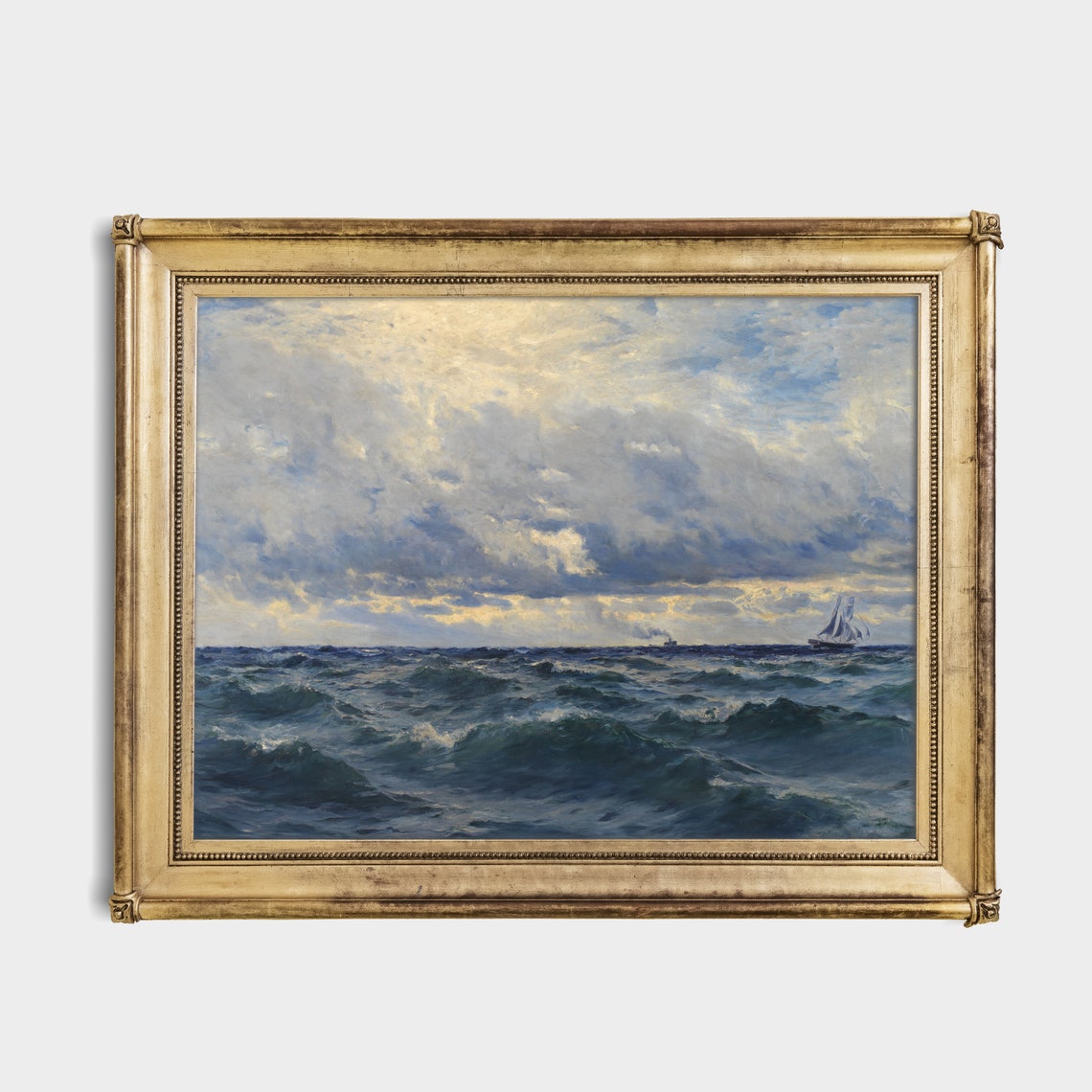 Vintage Seascape Painting Antique Ocean Beach Moody Rustic Print Coastal Decor Wall Art Fine Print - Image 4