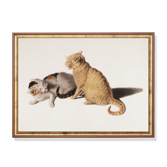 Ginger Tabby And Calico Cats Antique Feline Illustration Poster