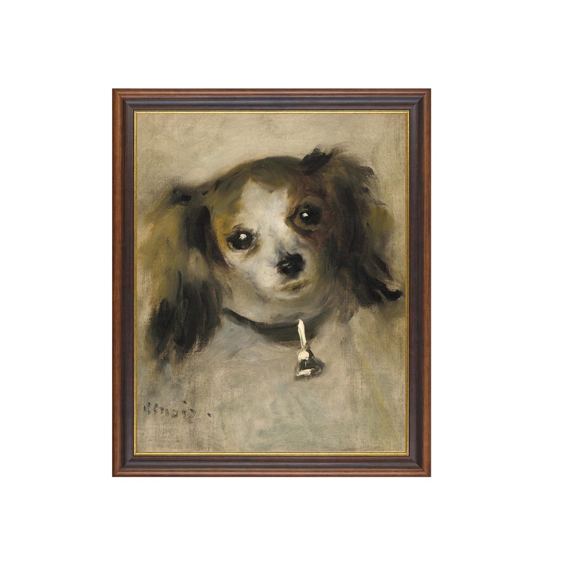 Small Spaniel Head with a Bell Collar Vintage Dog Sketch Poster
