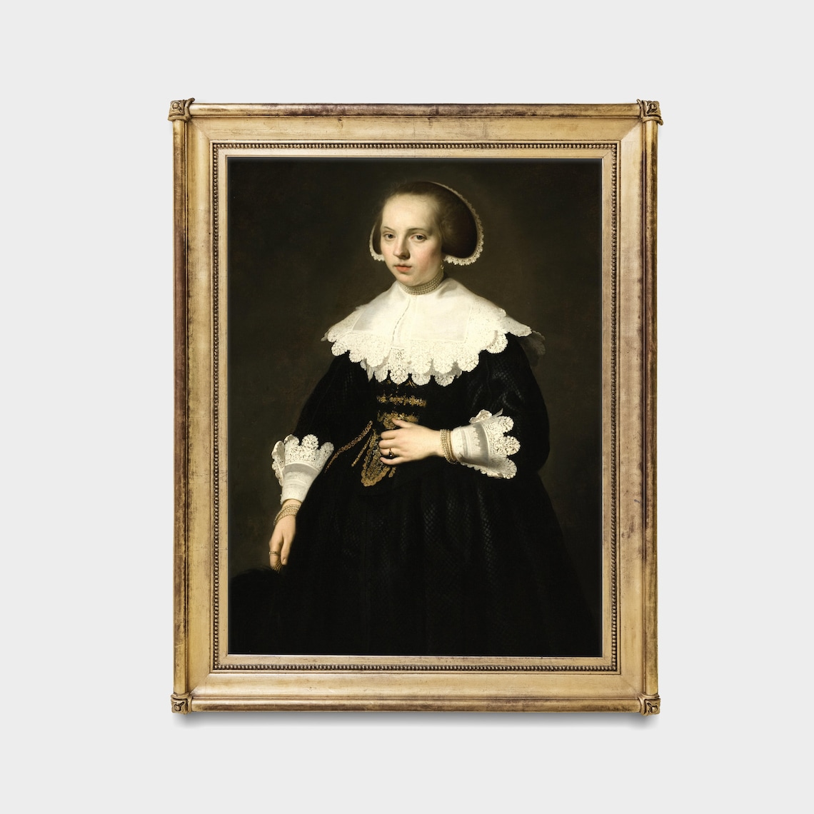 Young Woman in Black With a Lace Collar Dutch Portrait Poster - Image 4