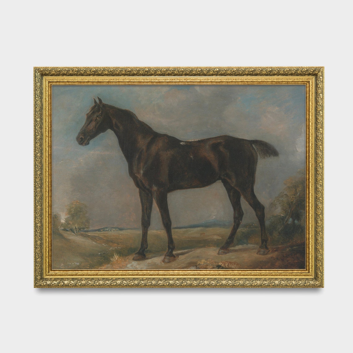 Dark Bay Horse Standing in an Open Landscape Vintage Equestrian Poster - Image 3