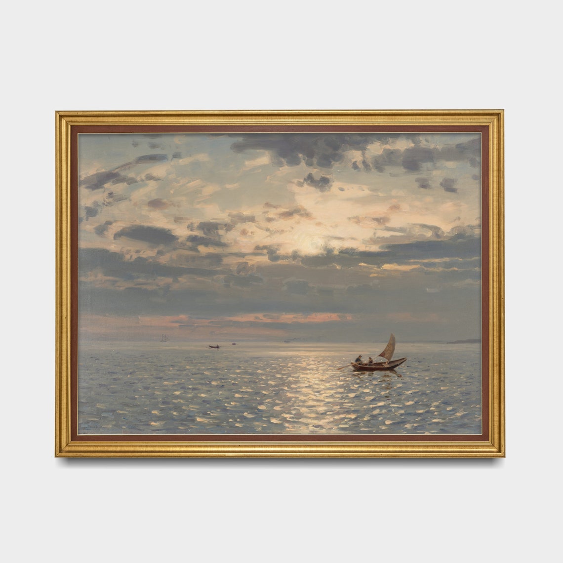 Tranquil Moonlit Seascape with a Fishing Boat on Silver Water Poster - Image 3