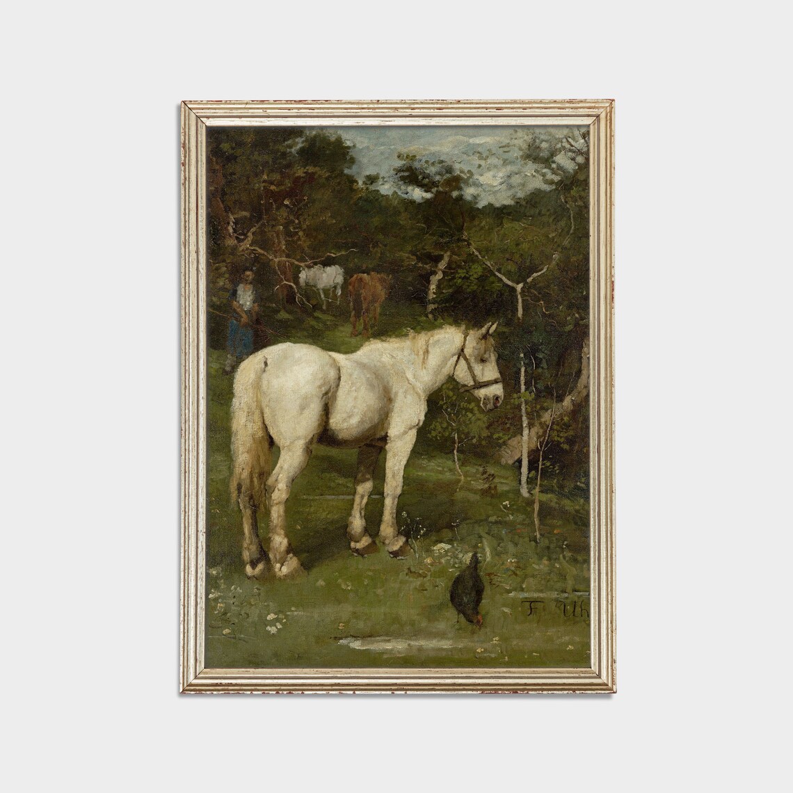 White Horse in a Woodland Clearing Pastoral Equestrian Poster - Image 3